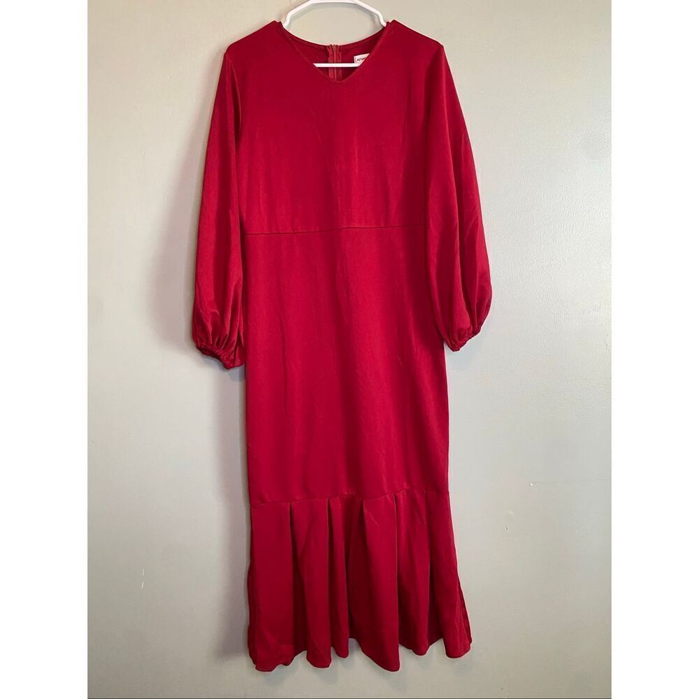 Metamorphosis Girl Red Bodycon Puff Sleeves Fish Tail MIDI Dress 5XL NWOT